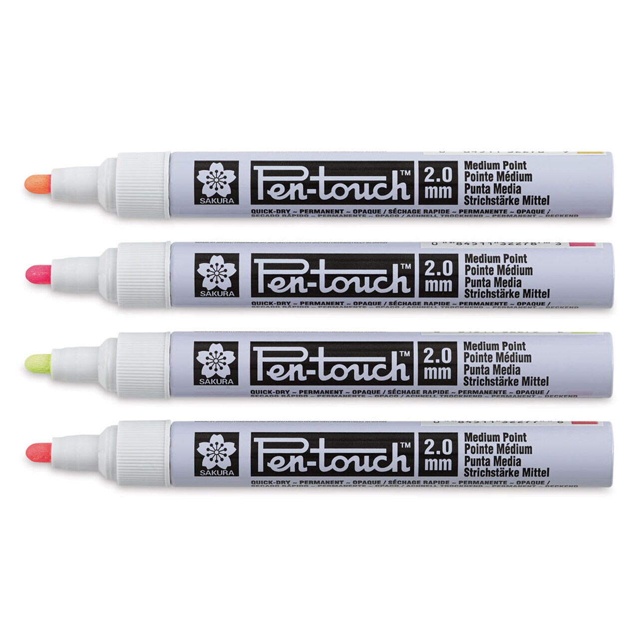 Sakura Pen-Touch Paint Markers - Set of 4, Fluorescent Colors, Medium Tip